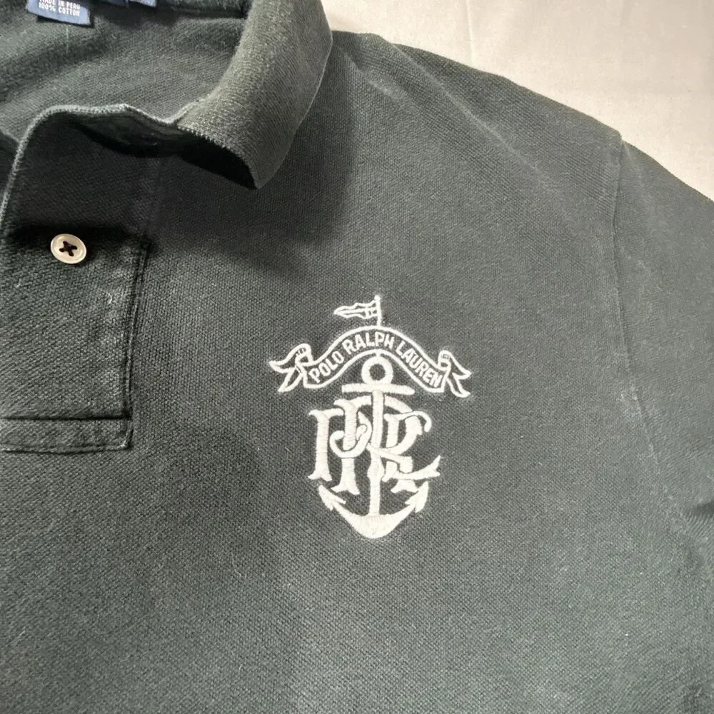 Vintage Polo Ralph Lauren SS Polo Shirt Mens Size Large Black Nautical Crest Y2K